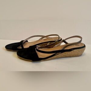 ERIC MICHAEL Black Made In Spain Suede Sling-Back Strappy Wedge Sandals